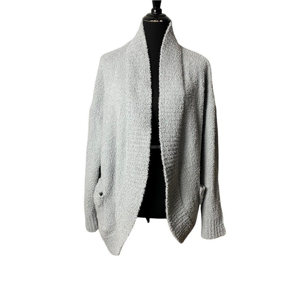 Say What Womens Fleece Jacket White Open Front Long Sleeve Pockets L New